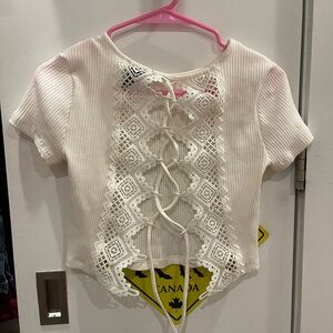 White Lace-Up Short Sleeve Top